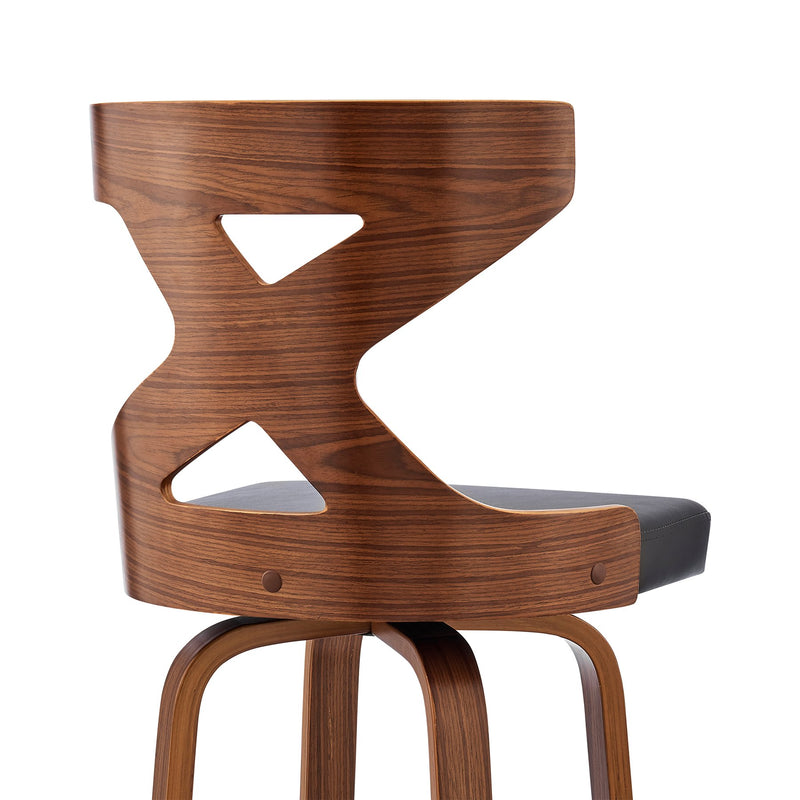 Gayle 26" Swivel Cross Back Gray Faux Leather and Walnut Wood Bar Stool - Furniture City (CA)l