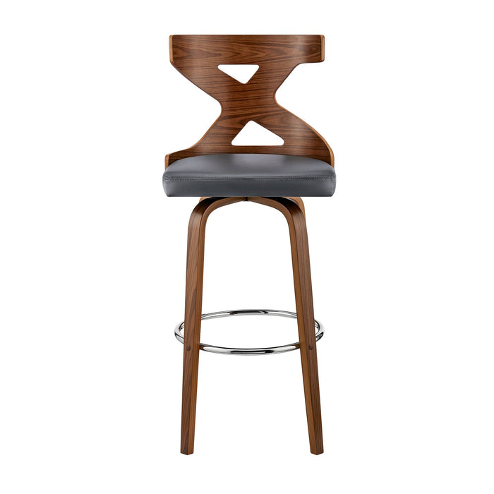 Gayle 30" Swivel Cross Back Gray Faux Leather and Walnut Wood Bar Stool
