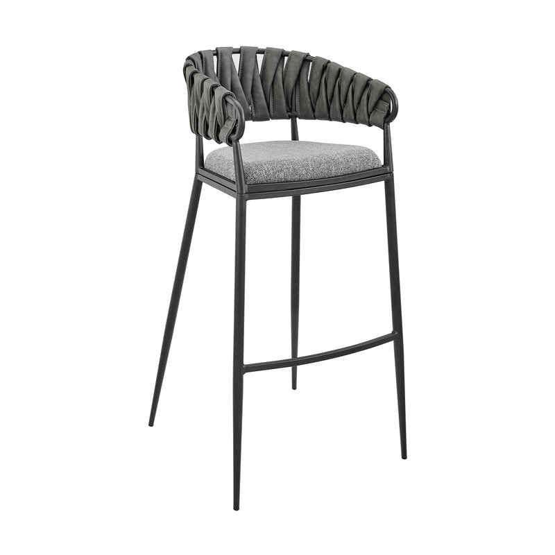 Giovanni 30" Bar Stool in Black Metal with Gray Fabric and Faux Leather - Furniture City (CA)l