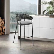 Giovanni 30" Bar Stool in Black Metal with Gray Fabric and Faux Leather - Furniture City (CA)l