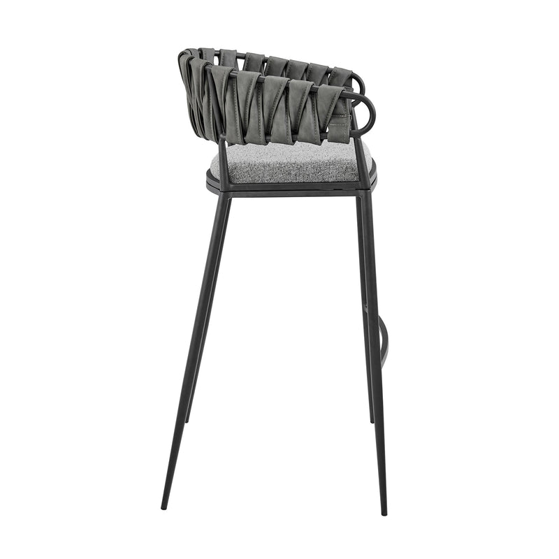 Giovanni 30" Bar Stool in Black Metal with Gray Fabric and Faux Leather - Furniture City (CA)l