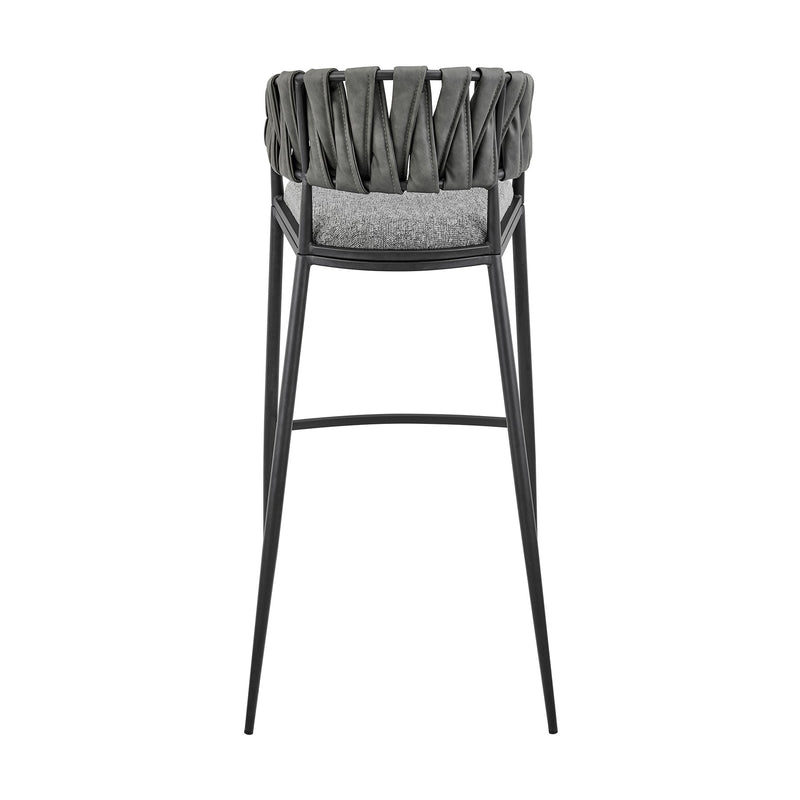 Giovanni 30" Bar Stool in Black Metal with Gray Fabric and Faux Leather - Furniture City (CA)l