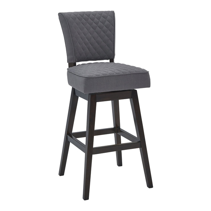 Gia 30" Bar Height Swivel Gray Fabric and Espresso Wood Bar Stool