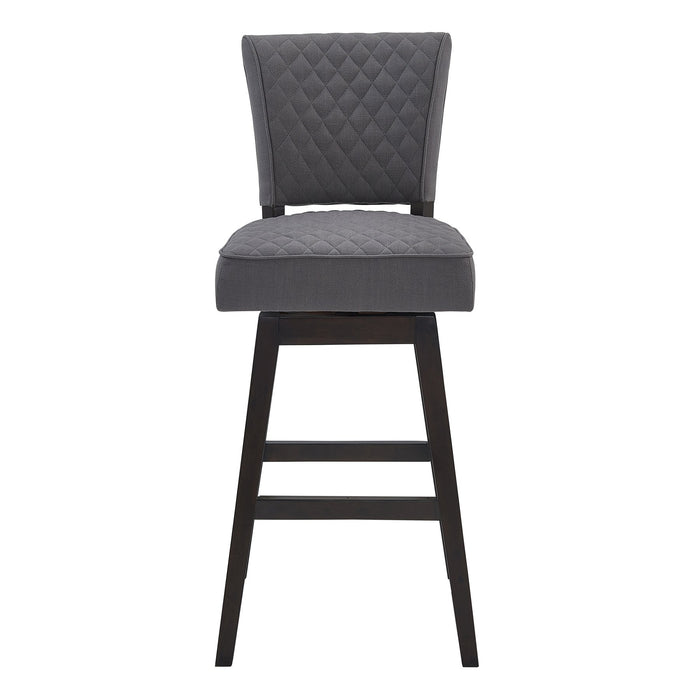 Gia 30" Bar Height Swivel Gray Fabric and Espresso Wood Bar Stool