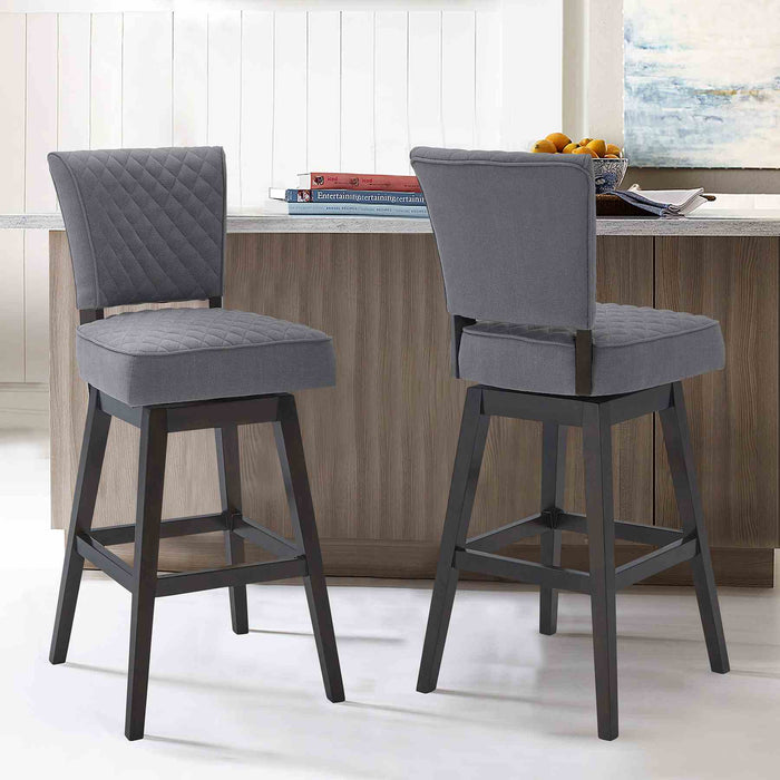Gia 30" Bar Height Swivel Gray Fabric and Espresso Wood Bar Stool