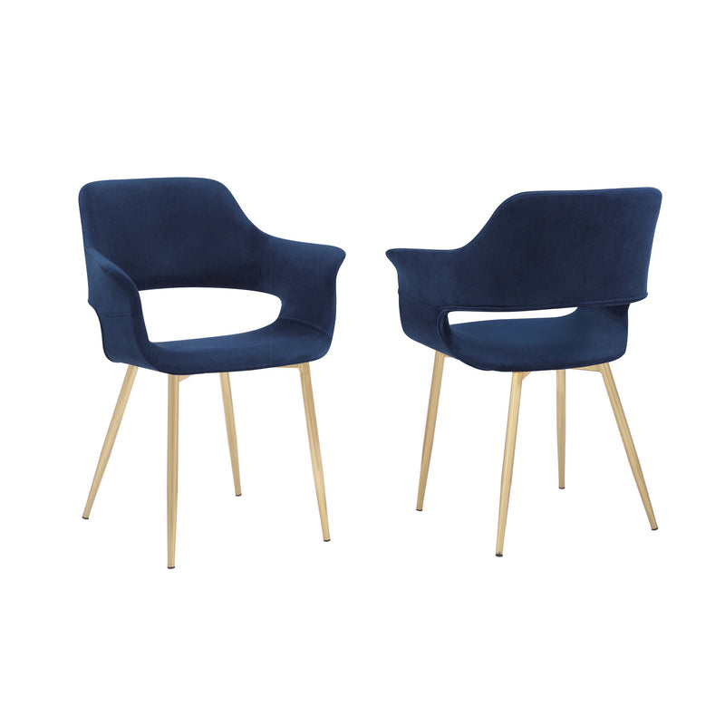 Gigi Blue Velvet Dining Room Chair with Gold Metal Legs - Set of 2 - Furniture City (CA)l