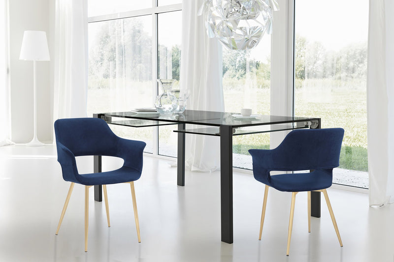Gigi Blue Velvet Dining Room Chair with Gold Metal Legs - Set of 2 - Furniture City (CA)l
