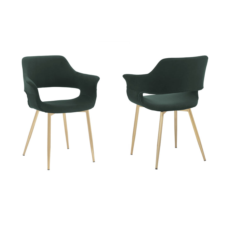 Gigi Green Velvet Dining Room Chair with Gold Metal Legs - Set of 2 - Furniture City (CA)l