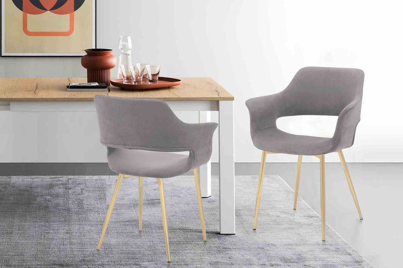 Gigi Gray Velvet Dining Room Chair with Gold Metal Legs - Set of 2 - Furniture City (CA)l