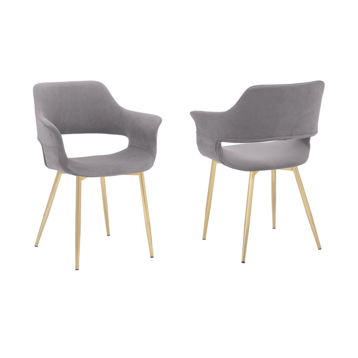 Gigi Gray Velvet Dining Room Chair with Gold Metal Legs - Set of 2