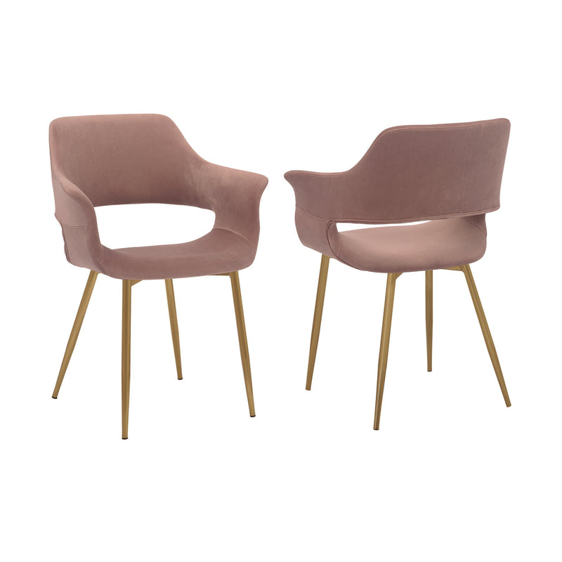 Gigi Pink Velvet Dining Room Chair with Gold Metal Legs - Set of 2 - Furniture City (CA)l