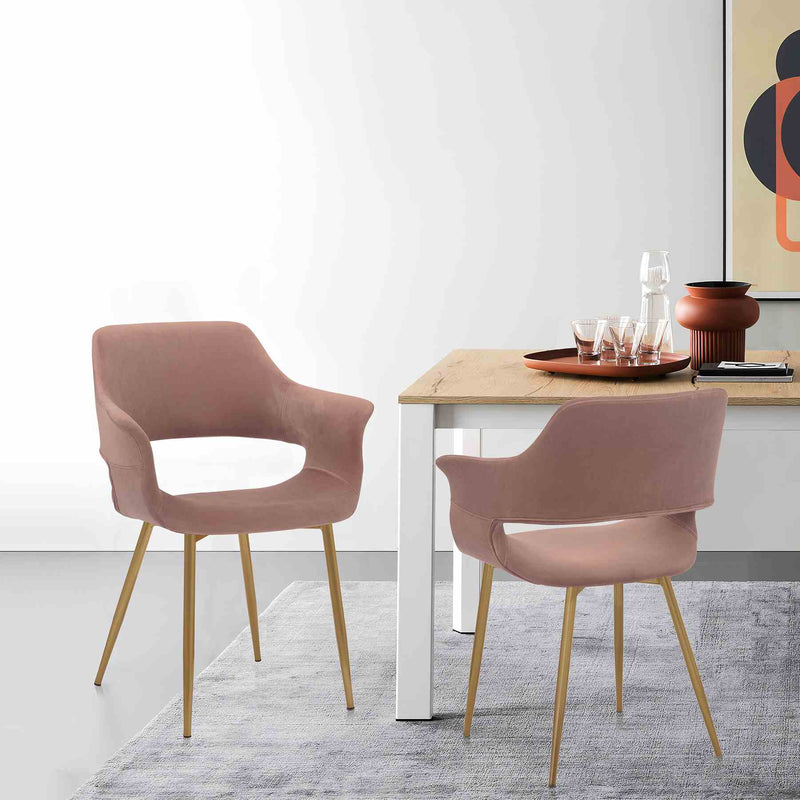 Gigi Pink Velvet Dining Room Chair with Gold Metal Legs - Set of 2 - Furniture City (CA)l
