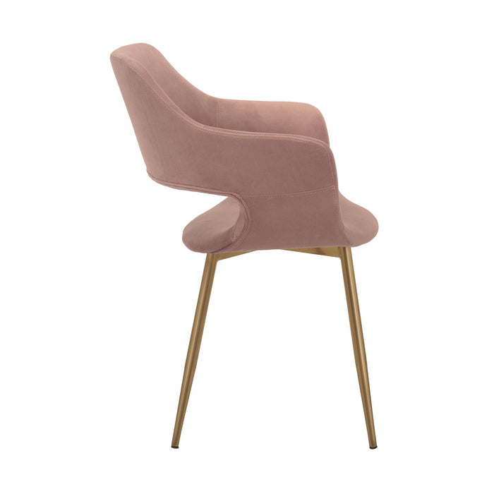 Gigi Pink Velvet Dining Room Chair with Gold Metal Legs - Set of 2