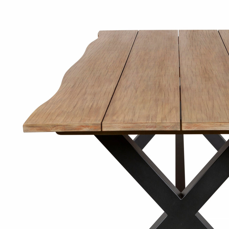 Glendora Outdoor Patio Live Edge Dining Table in Eucalyptus Wood with Black Metal Base - Furniture City (CA)l