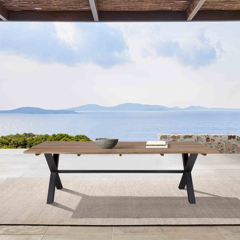 Glendora Outdoor Patio Live Edge Dining Table in Eucalyptus Wood with Black Metal Base - Furniture City (CA)l