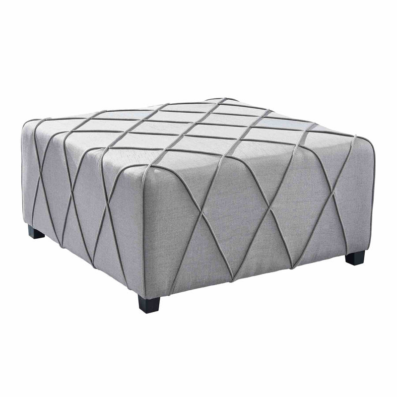 Gemini Contemporary Ottoman in Silver Linen with Piping Accents and Wood Legs - Furniture City (CA)l
