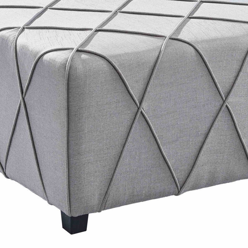 Gemini Contemporary Ottoman in Silver Linen with Piping Accents and Wood Legs - Furniture City (CA)l