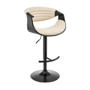 Gionni Adjustable Swivel Cream Faux Leather and Black Wood Bar Stool with Black Base - Furniture City (CA)l