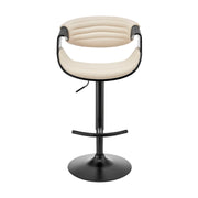 Gionni Adjustable Swivel Cream Faux Leather and Black Wood Bar Stool with Black Base - Furniture City (CA)l