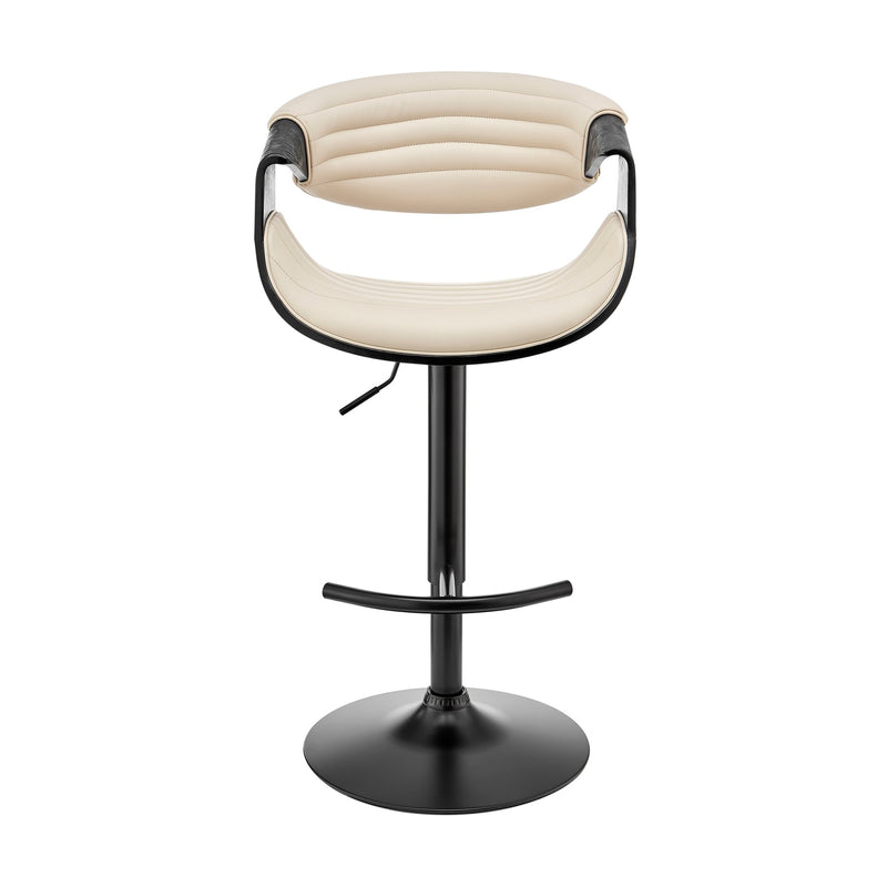 Gionni Adjustable Swivel Cream Faux Leather and Black Wood Bar Stool with Black Base - Furniture City (CA)l