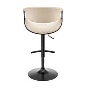 Gionni Adjustable Swivel Cream Faux Leather and Black Wood Bar Stool with Black Base - Furniture City (CA)l