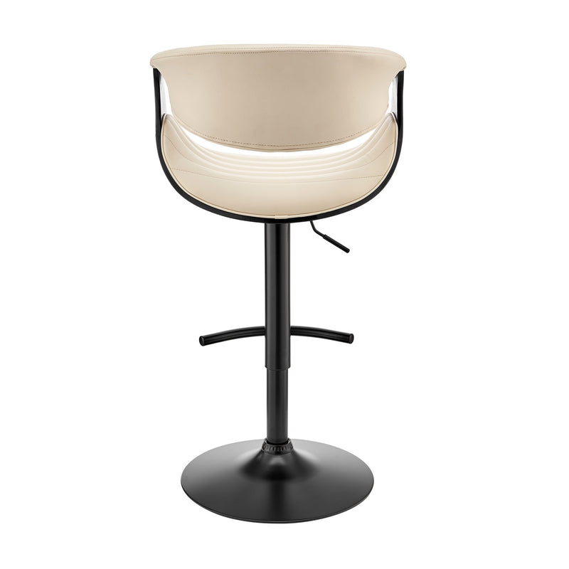 Gionni Adjustable Swivel Cream Faux Leather and Black Wood Bar Stool with Black Base - Furniture City (CA)l