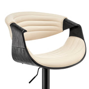 Gionni Adjustable Swivel Cream Faux Leather and Black Wood Bar Stool with Black Base - Furniture City (CA)l