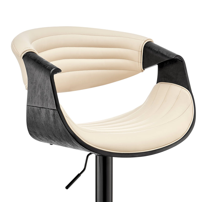Gionni Adjustable Swivel Cream Faux Leather and Black Wood Bar Stool with Black Base - Furniture City (CA)l