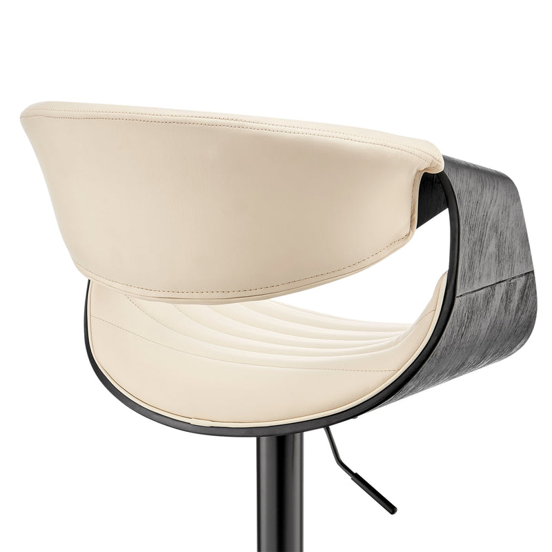Gionni Adjustable Swivel Cream Faux Leather and Black Wood Bar Stool with Black Base - Furniture City (CA)l