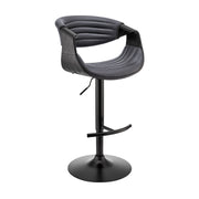 Gionni Adjustable Swivel Gray Faux Leather and Black Wood Bar Stool with Black Base - Furniture City (CA)l