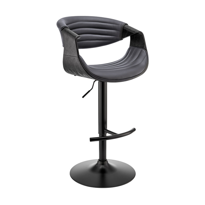Gionni Adjustable Swivel Gray Faux Leather and Black Wood Bar Stool with Black Base - Furniture City (CA)l