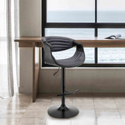 Gionni Adjustable Swivel Gray Faux Leather and Black Wood Bar Stool with Black Base - Furniture City (CA)l