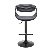 Gionni Adjustable Swivel Gray Faux Leather and Black Wood Bar Stool with Black Base - Furniture City (CA)l