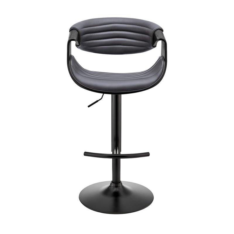 Gionni Adjustable Swivel Gray Faux Leather and Black Wood Bar Stool with Black Base - Furniture City (CA)l