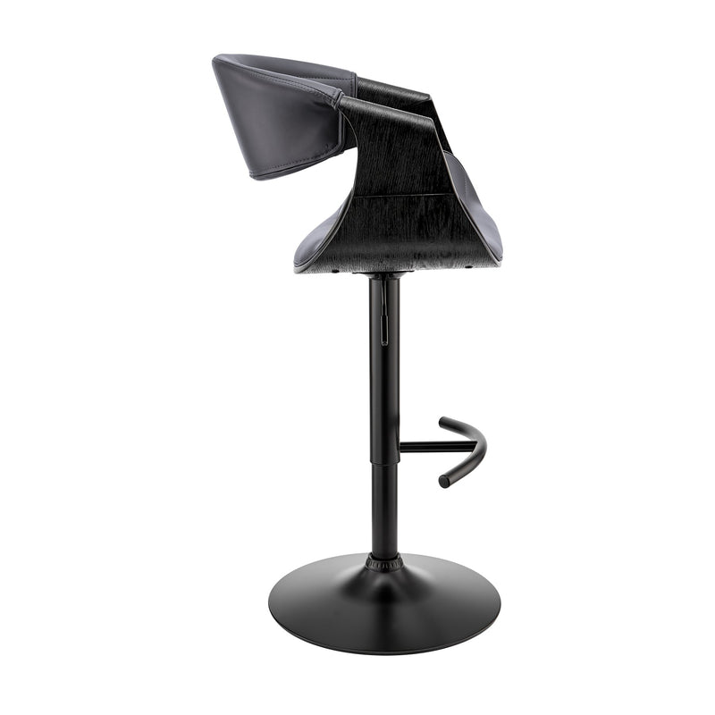 Gionni Adjustable Swivel Gray Faux Leather and Black Wood Bar Stool with Black Base - Furniture City (CA)l