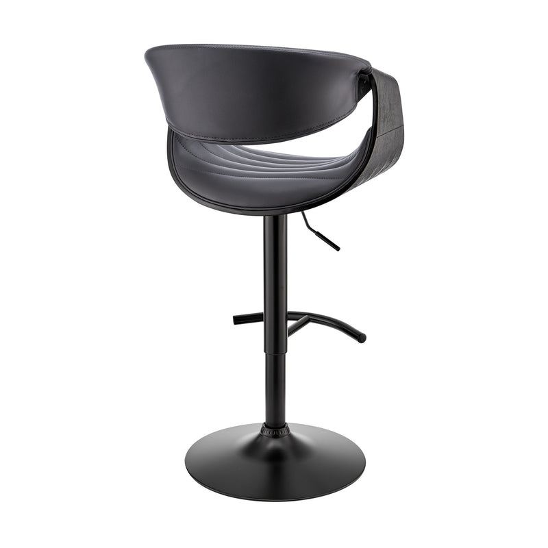 Gionni Adjustable Swivel Gray Faux Leather and Black Wood Bar Stool with Black Base - Furniture City (CA)l