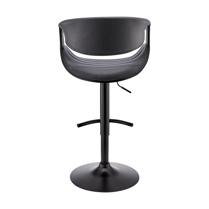 Gionni Adjustable Swivel Gray Faux Leather and Black Wood Bar Stool with Black Base - Furniture City (CA)l