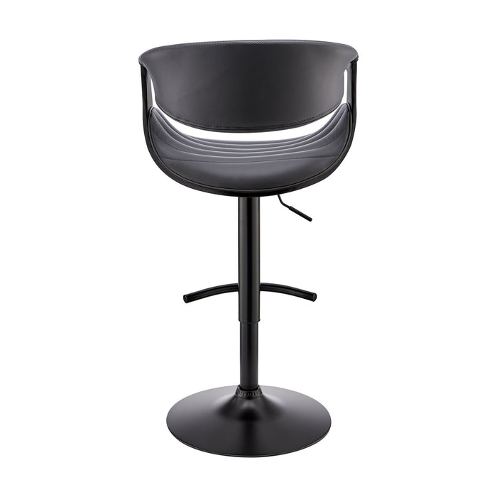 Gionni Adjustable Swivel Gray Faux Leather and Black Wood Bar Stool with Black Base