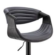 Gionni Adjustable Swivel Gray Faux Leather and Black Wood Bar Stool with Black Base - Furniture City (CA)l