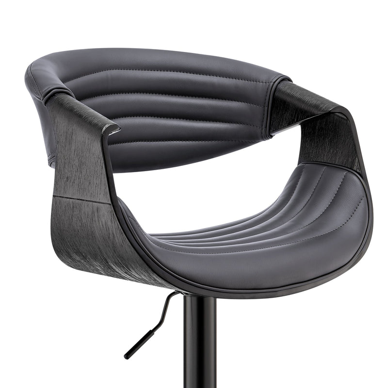 Gionni Adjustable Swivel Gray Faux Leather and Black Wood Bar Stool with Black Base - Furniture City (CA)l