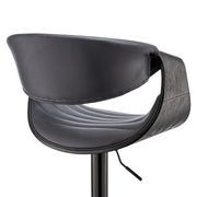 Gionni Adjustable Swivel Gray Faux Leather and Black Wood Bar Stool with Black Base - Furniture City (CA)l