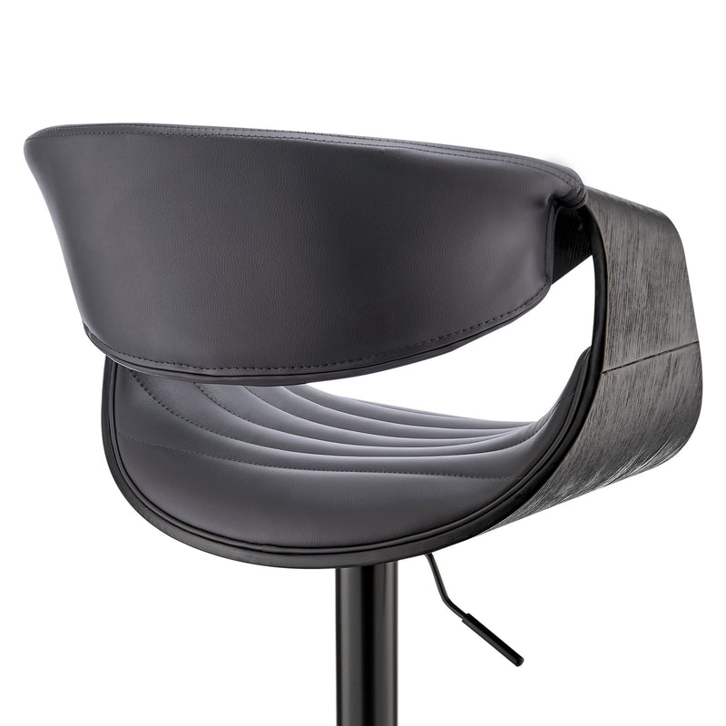 Gionni Adjustable Swivel Gray Faux Leather and Black Wood Bar Stool with Black Base - Furniture City (CA)l