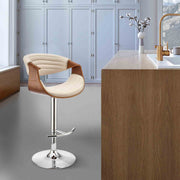 Gionni Adjustable Swivel Cream Faux Leather and Walnut Wood Bar Stool with Chrome Base - Furniture City (CA)l