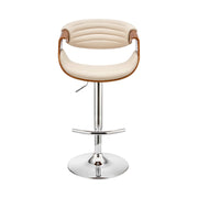 Gionni Adjustable Swivel Cream Faux Leather and Walnut Wood Bar Stool with Chrome Base - Furniture City (CA)l