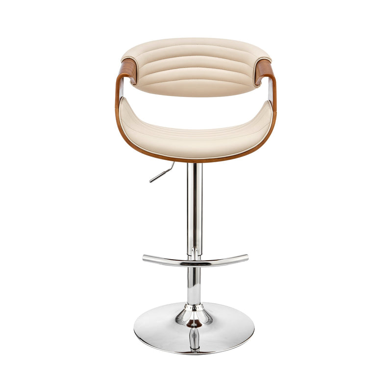 Gionni Adjustable Swivel Cream Faux Leather and Walnut Wood Bar Stool with Chrome Base - Furniture City (CA)l