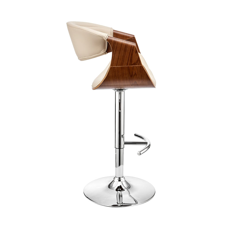 Gionni Adjustable Swivel Cream Faux Leather and Walnut Wood Bar Stool with Chrome Base - Furniture City (CA)l