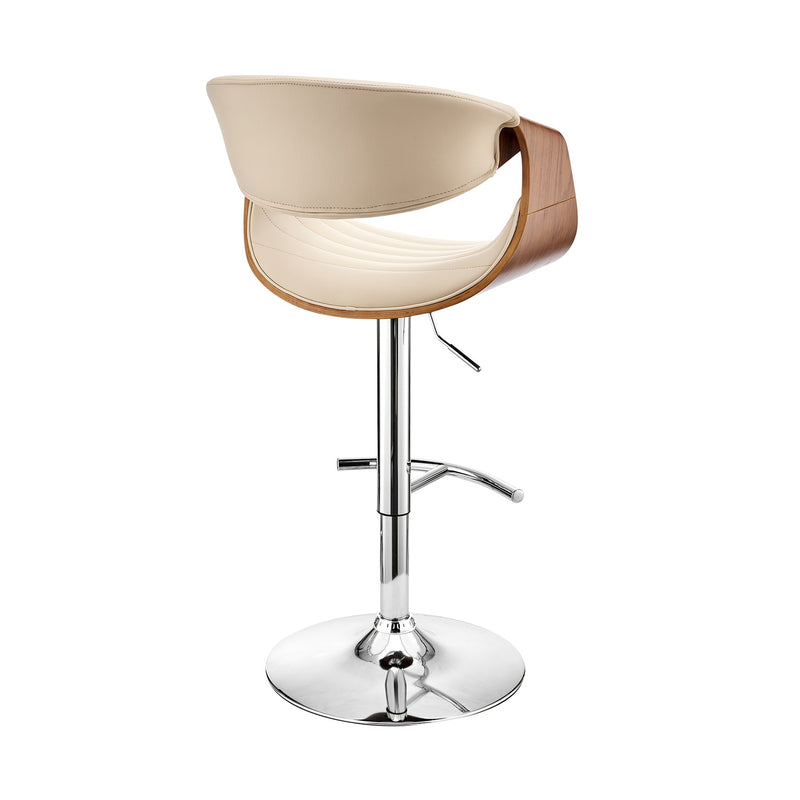 Gionni Adjustable Swivel Cream Faux Leather and Walnut Wood Bar Stool with Chrome Base - Furniture City (CA)l