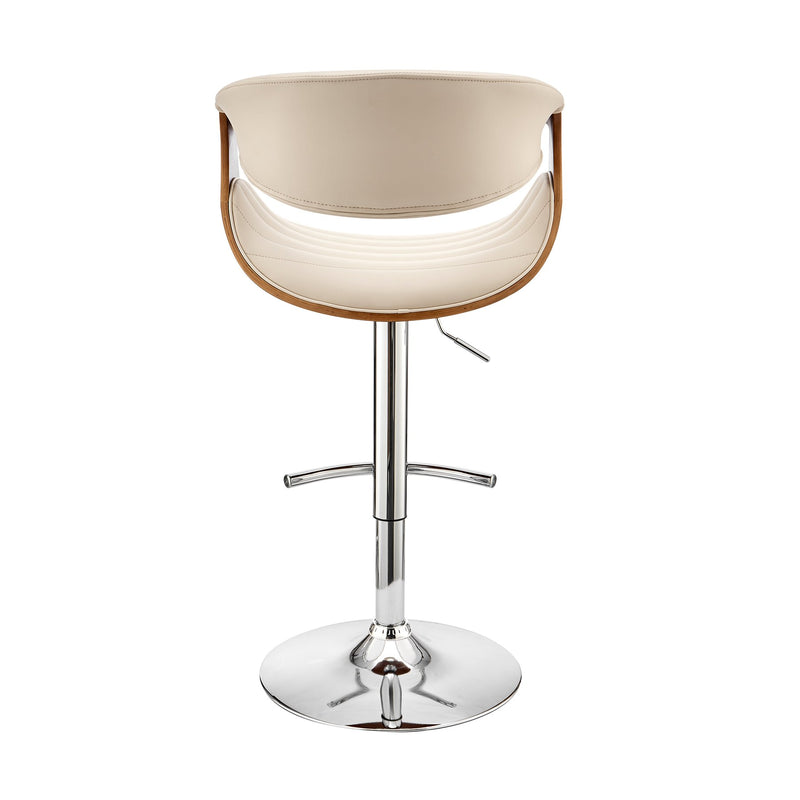 Gionni Adjustable Swivel Cream Faux Leather and Walnut Wood Bar Stool with Chrome Base - Furniture City (CA)l