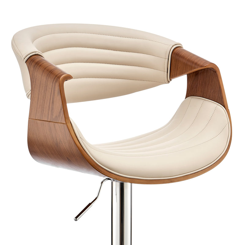 Gionni Adjustable Swivel Cream Faux Leather and Walnut Wood Bar Stool with Chrome Base - Furniture City (CA)l