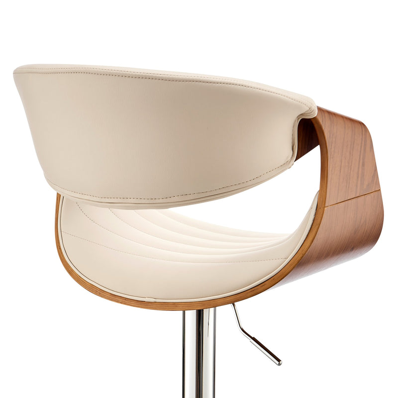 Gionni Adjustable Swivel Cream Faux Leather and Walnut Wood Bar Stool with Chrome Base - Furniture City (CA)l
